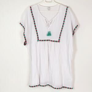 J‎ Crew Women's XL Top Boho BeachTunic Cover-Up Layering White Tassels Fringe